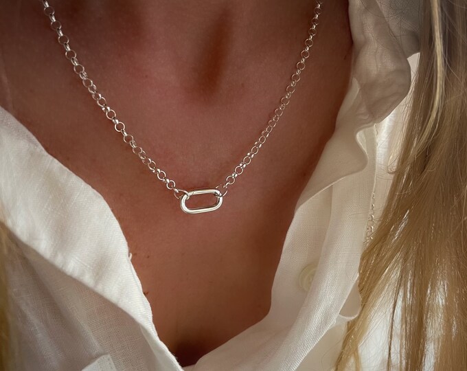 Silver Rolo Chain Necklace | oval charm clasp | 3.5mm links | solid 925 sterling silver