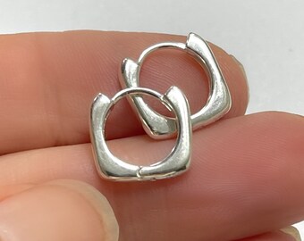 Silver Huggie Hoop Earrings | square geometric hoops | 925 sterling silver