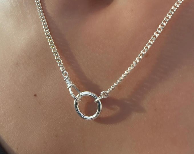 Sterling Silver Double Clasp Necklace | rounded curb chain