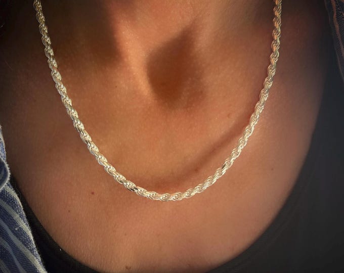 Solid 925 Silver Rope Chain Necklace | 4mm wide | sterling silver