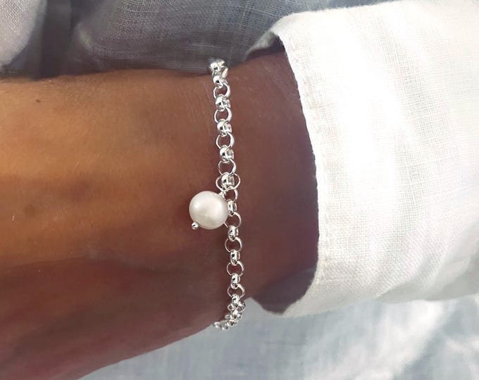 925 Silver Rolo Bracelet | removable pearl | solid sterling silver
