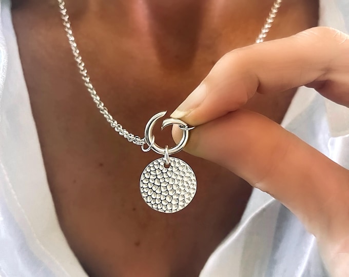Sterling Silver Charm Clasp Rolo Necklace | medallion pendant