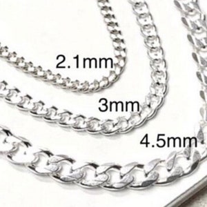 Silver Curb Chain Necklace Men, Women, Teens solid 925 sterling 14 24 lengths image 1