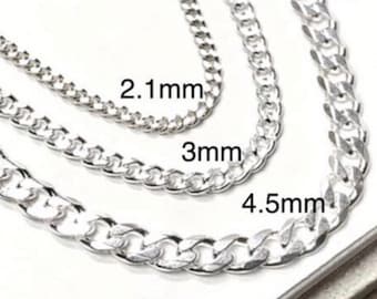 Silver Curb Chain Necklace | Men, Women, Teens | solid 925 sterling | 14” - 24” lengths