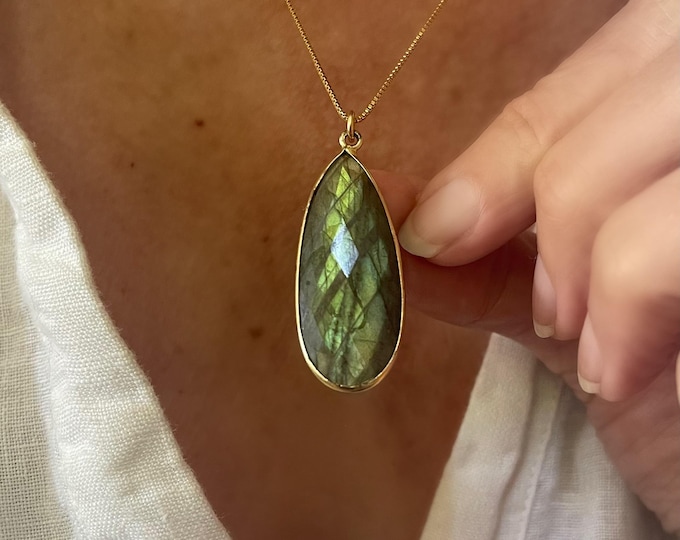 Gold Framed Labradorite Pendant | optional box chain | 14k gold filled