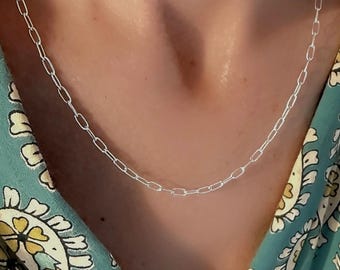 Sterling Silver Paperclip Chain Necklace | optional sunburst pendant