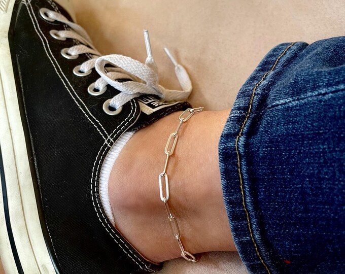 925 Silver Paperclip Anklet | 4 width options | gift for her