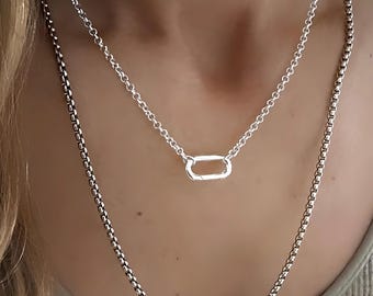 Silver Rolo Carabiner Charm Clasp Necklace | 2 metal options