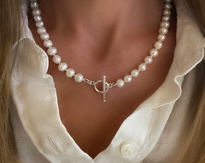 Pearl Toggle Necklace | 7-8mm akoya pearls | 925 sterling silver | 14-20” lengths