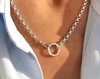 Sterling Silver Rolo Necklace | Double Clasp Chain