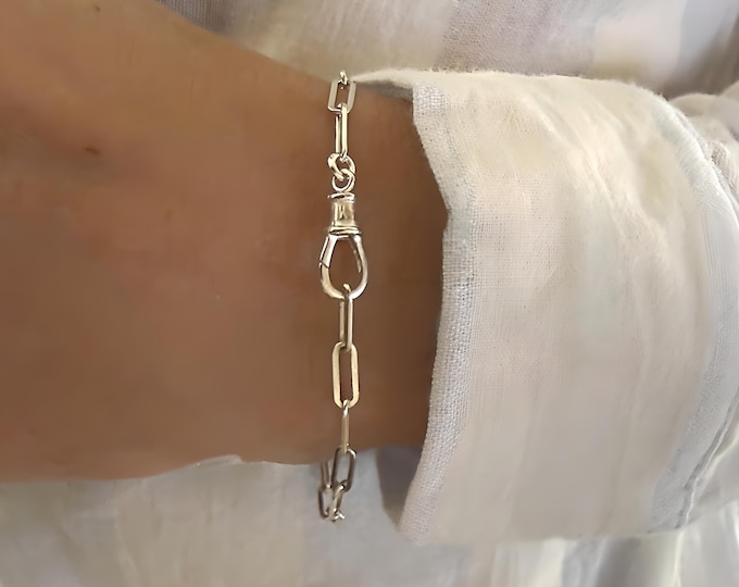Silver Paperclip Chain Bracelet | swivel clasp
