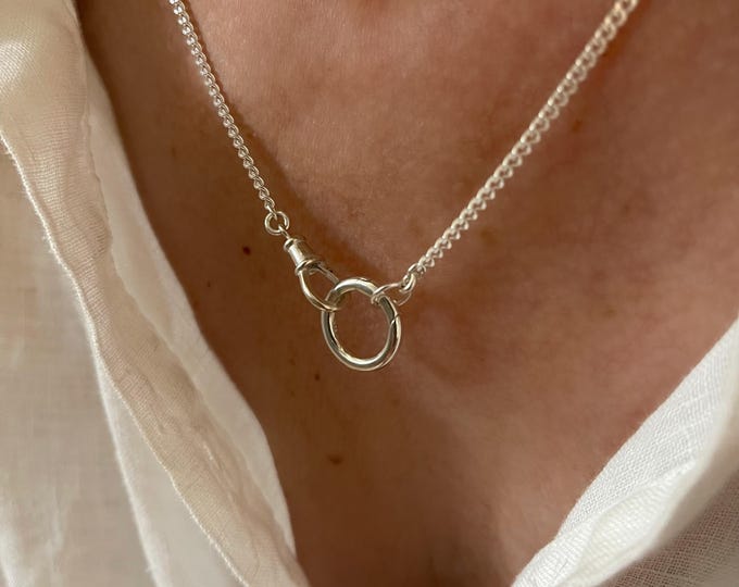 925 Silver Double Clasp Curb Chain Necklace | Albert Swivel clasp + round carabiner charm clasp | 925 sterling silver