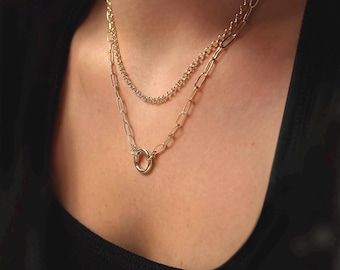Gold Paperclip Charm Clasp Necklace | Heavy 14k Gold Plate Chain