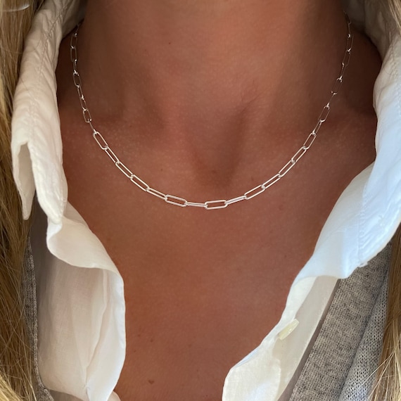 Sterling silver paperclip chain necklace best sale