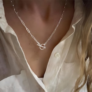 Flat Paperclip Toggle Necklace | 925 Silver Heavy-Plate