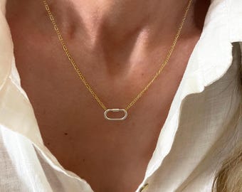 Mixed Metals Carabiner Necklace | 14k gold filled figaro chain | 925 silver clasp | minimalist jewelry