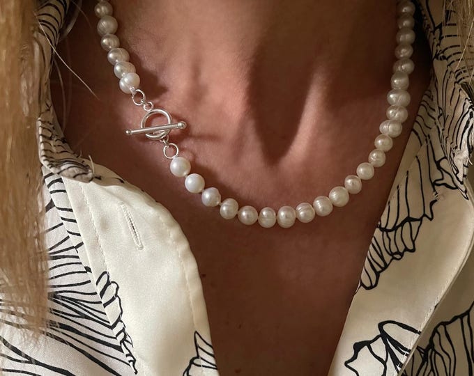Pearl Toggle Necklace | 925 Sterling Silver Clasp
