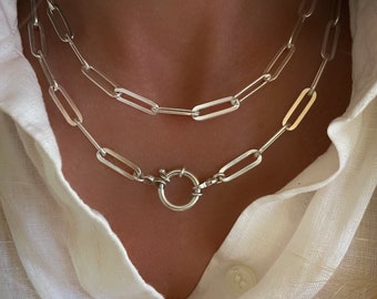 Chunky 925 Silver Paperclip Necklace | mariner clasp | large link chain | 17.5 x 6mm links