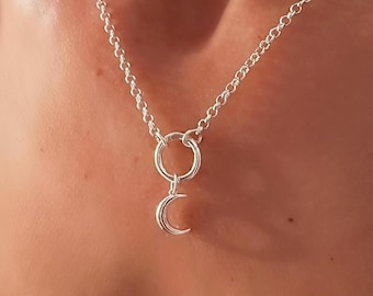 Silver Moon, Rolo Chain Necklace | charm keeper clasp | 2 metal options