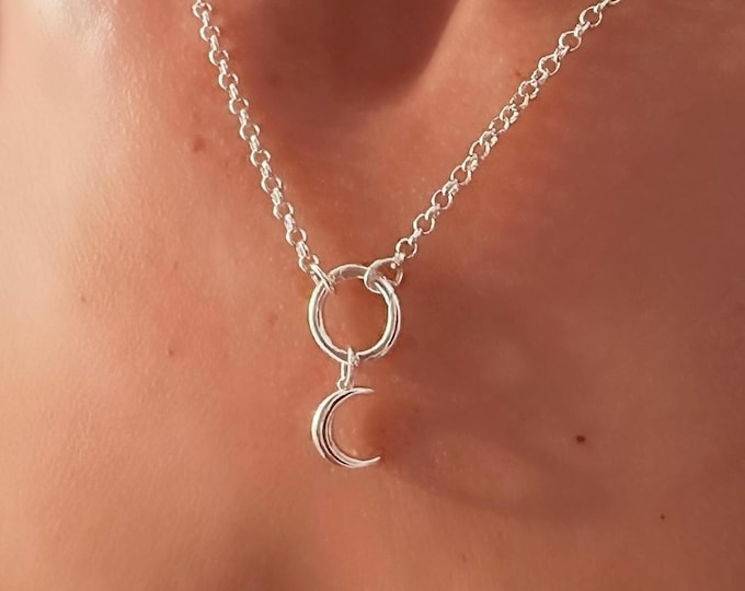Silver Moon, Rolo Chain Necklace | charm keeper clasp | 2 metal options