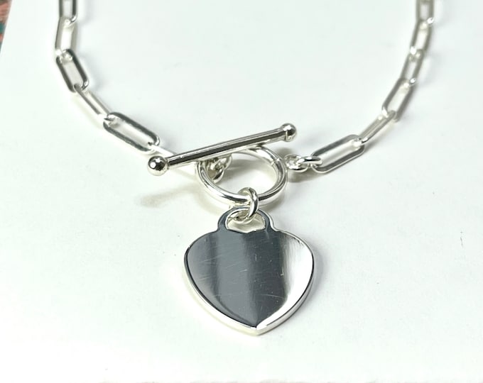 Sterling Silver Heart Toggle Necklace | paperclip chain, 3.5mm wide