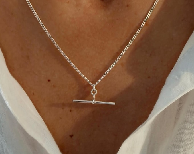 Sterling Silver T-bar Necklace | curb chain 2.5mm
