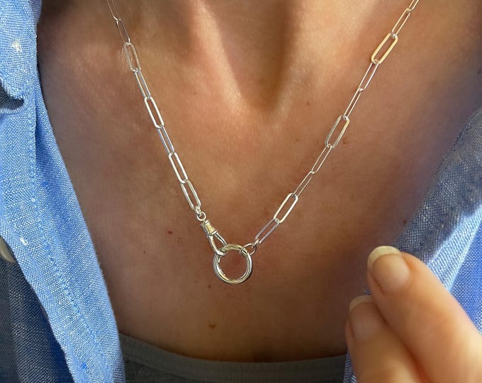 Sterling Silver Paperclip Chain Necklace | Charm Clasp + Swivel Clasp
