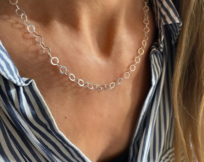 925 Silver Chain Necklace | lightweight flat round links | gift for her