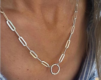 925 Charm Clasp Paperclip Chain Necklace | sterling silver | 4 x 11.5mm links