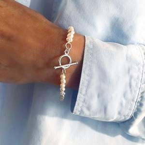 Bracelet à bascule en perles | Argent sterling 925 | 7" de longueur