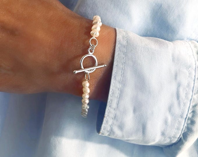 S925 Toggle Pearl Bracelet | 7” length | gift for her