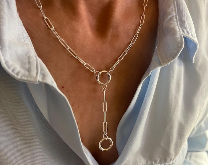 Silver Double Charm Clasp Necklace | removable chain extension | solid sterling silver