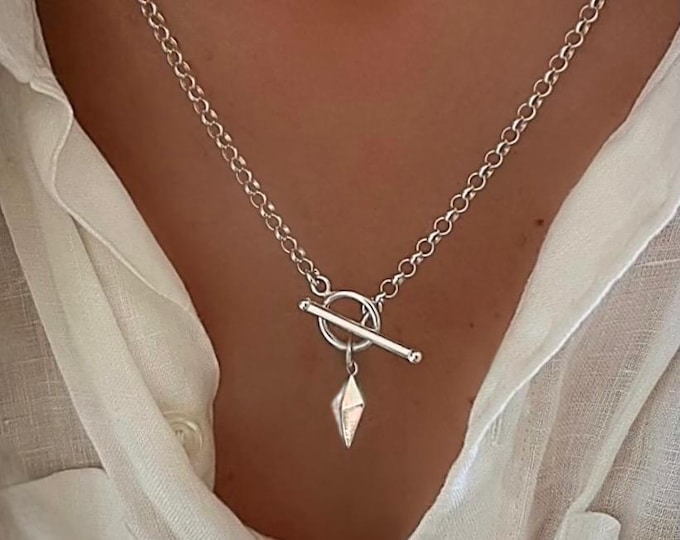 Silver Toggle Necklace | geometric spike charm | sterling silver