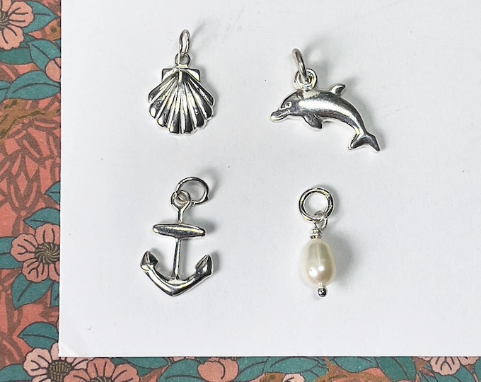 925 Silver Charms | shell, dolphin, anchor, pearl | charm add-ons