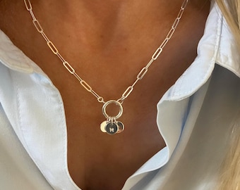 Sterling Silver Initials Necklace | flat paperclip chain | choose # of charms