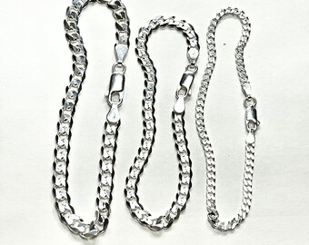 Silver Chain Bracelet | curb chain | sterling jewelry | gift for her and him | solid 925 sterling silver