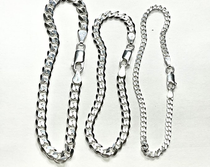 Solid 925 Silver Curb Chain Bracelet