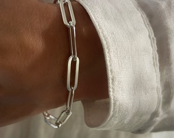 Large Silver Flat Paperclip Chain Bracelet | 925 sterling silver | 17.5 x 6mm links