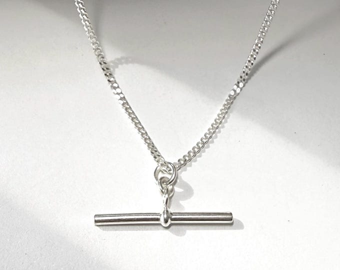 Sterling Silver T-bar Necklace | curb chain 2.5mm