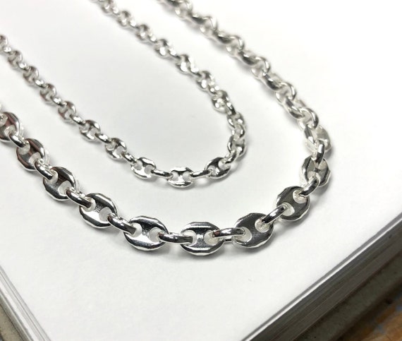 STERLING SILVER MARINER/GUCCI NECKLACE, 24 INCHES 4MM THICK