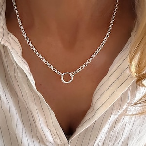 925 Silver Rolo Charm Clasp Necklace | add a charm | 4mm wide