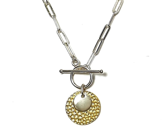 Mixed Metals Toggle Layered Medallion Necklace | paperclip chain