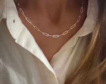 Silver Flat Paperclip Chain Necklace | 925 sterling silver | 3.5mm links