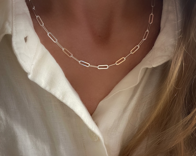 Sterling Silver Paperclip Necklace • 3.5mm Link Chain
