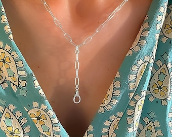 Silver Paperclip Lariat Necklace | removable extension | 2 metal options