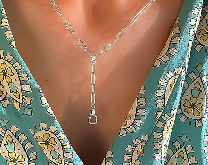 Silver Paperclip Lariat Necklace | removable extension | 2 metal options