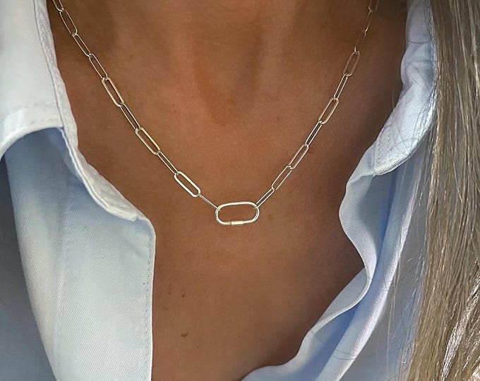 925s Carabiner Clasp Necklace | add your own charms | lightweight 3x11mm links