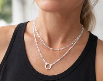 Silver Charm Clasp Necklace | 3mm belcher chain