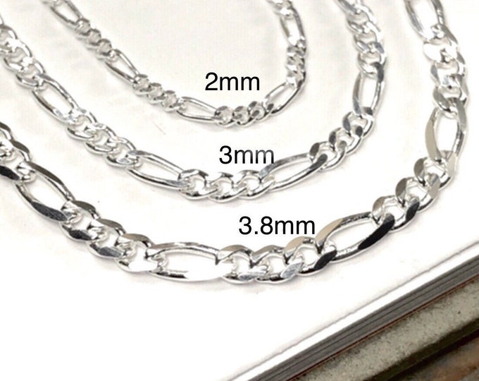 925 Silver Figaro Chain Necklace | men's chain | women's chain | solid 925 sterling silver .