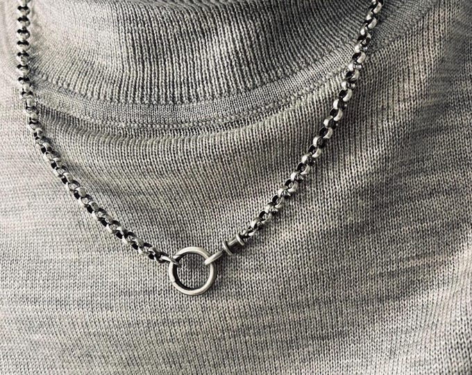 Antiqued Sterling Silver Rolo Necklace | Double Clasp | 3.9 rolo chain